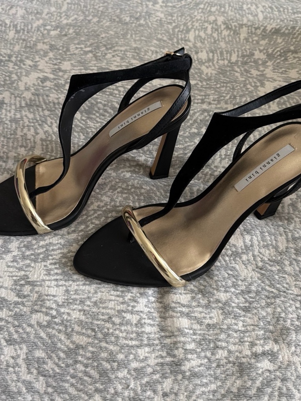 Gianni Bini Black Heels with Gold Front Accent